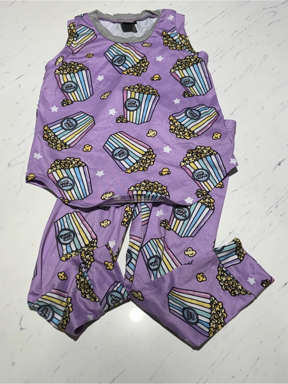 Pixielane Lounge Pajama Set Girls Purple Popcorn-Print 3T LIKE NEW